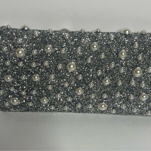 Sondra Roberts Glittering Silver Pearl Clutch